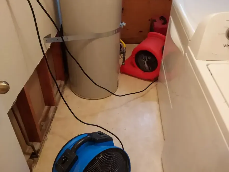 A laundry wall opened behind a washer during drying